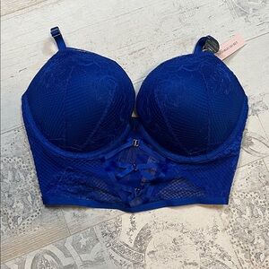 Victoria's Secret Bombshell Plunge Royal Blue Lace Mesh Pushup Bra 36D